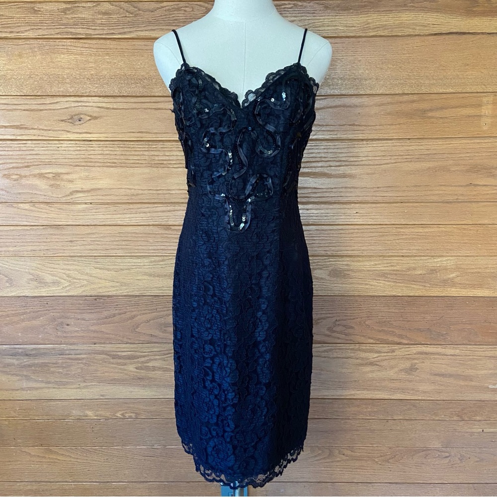 Vintage 80s Zum Zum black lace sequin bust mini dress